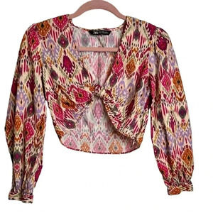 ZARA Crop Top, long sleeves, XS, Tribal Print, Bohemian Hippie Festival